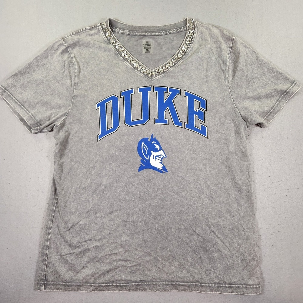 Gameday Couture Duke Blue Devils Rhinestone V-Neck Mineral Wash T-Shirt XL NWT